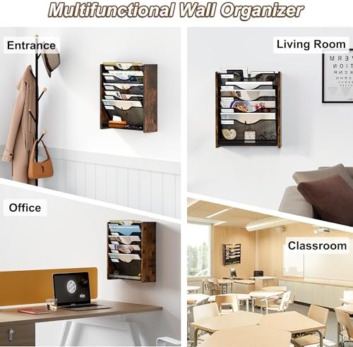 Wall File Organizer,6 Tier Mesh Mail Organizer Wall Mounted,Hanging File Holder,Magazine Rack for Documents,Magazine,Literature,File,Mails,Envelopes - Image 5