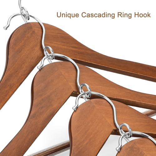 TOPIA HANGER Wooden Hangers 30 Pack, Space Saving Coat Hanger with 360° Swivel Cascading Loop Hook, Non Slip Pants Bar and Shoulder Notches for Camisole, Jacket, Suit (Walnut) -CT74WA30 - Image 3