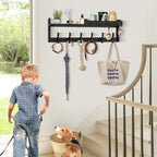 Coat Rack Wall Mount with Shelf, 27.5" Entryway Wall Hanging Shelf, Coat and Key Hanger with 10 Dual Hooks, Mail Organizer and Key Holder Hat Rack for Wall, Wood Coat Hooks with Storage - Image 6