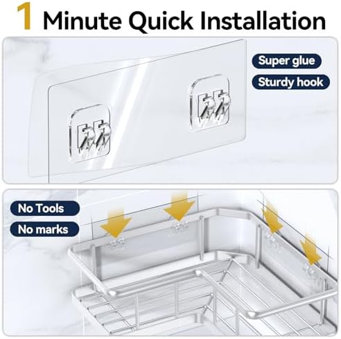 YASONIC Corner Shower Caddy Adhesive, 100% Rustproof Shower Organizer, No Drill Shower Shelf for Inside Shower, Wall-Mounted Shower Storage for Homes (2 Pack, Silver) - Image 6
