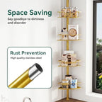Corner Shower Caddy Tension Pole, 4 Tier Rustproof Shower Tension Rod Organizer, Adjustable 25-125 Inch Bathroom Shower Organizer Shelves for Bathtub Shampoo Storage, Gold - Image 3