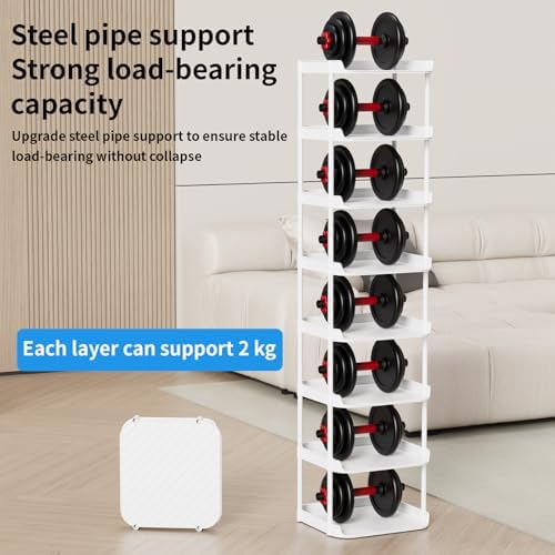 Narrow Shoe Storage Rack, Compact Single Shoerack Stand for Slim Space, Stackable Tall Thin Show Tower, Solid Plastic Shelves, for Hallways, Kitchens, Bedrooms Tidy Organizer (White, 8 Tier) - Image 5