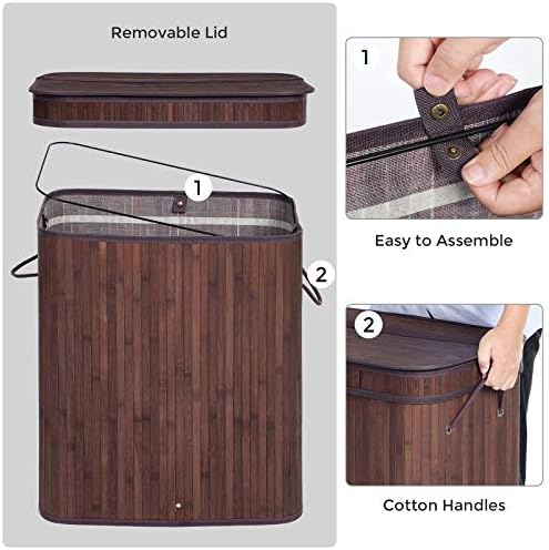 SONGMICS Bamboo Laundry Hamper with Lid, 100L, with Handles - Image 3