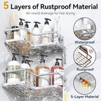 YASONIC Corner Shower Caddy Adhesive, 100% Rustproof Shower Organizer with Soap and Troothbrush Holder, No Drill Shower Shelf for Inside Shower, Wall-Mounted Shower Storage for Homes (5 Pack, Silver) - Image 4