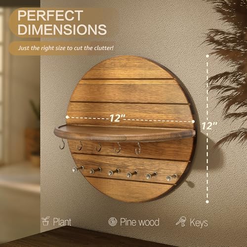 Rebee Vision Pine Wood Key Holder Wall Mount for Entryway Decor, Yellow - Image 2