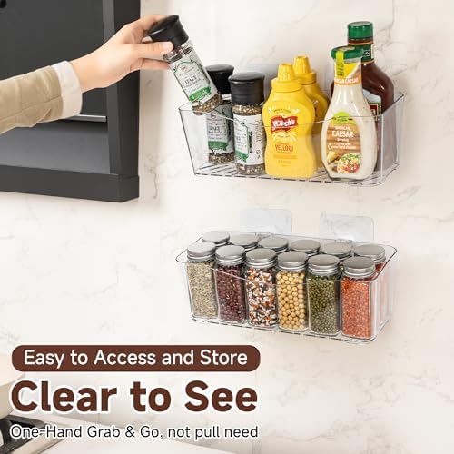 4-Pack Large Cabinet Door Organizer, 11.4" Adhesive Wall Mounted Pantry Organizers and Storage, Space Saving, Drain Bottom, No drill, Clea Storage Caddy Baskets for Kitchen, Bathroom, Under Sink - Image 3