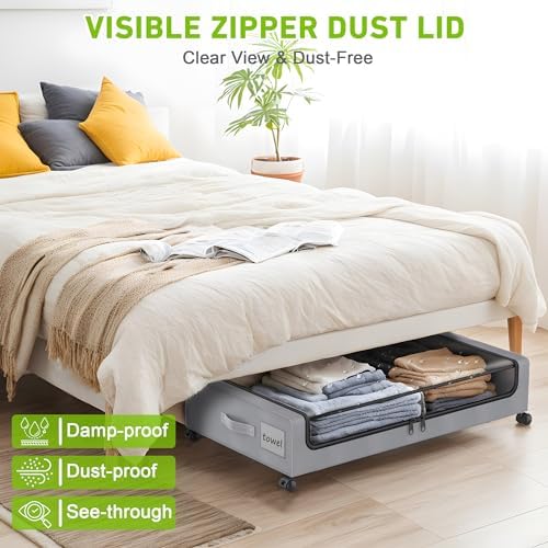 YAASHEEN Under Bed Storage with Wheels, 4-Pack Under the Bed Storage Containers with Clear Lids & Label, Underbed Storage Bins, XXL 60L Rolling Metal Drawer for Clothes, Shoes, Toys, Books - Gray - Image 6