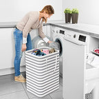 StorageRight Laundry Basket Hamper, 75L Clothes Storage, Striped Grey - Image 5