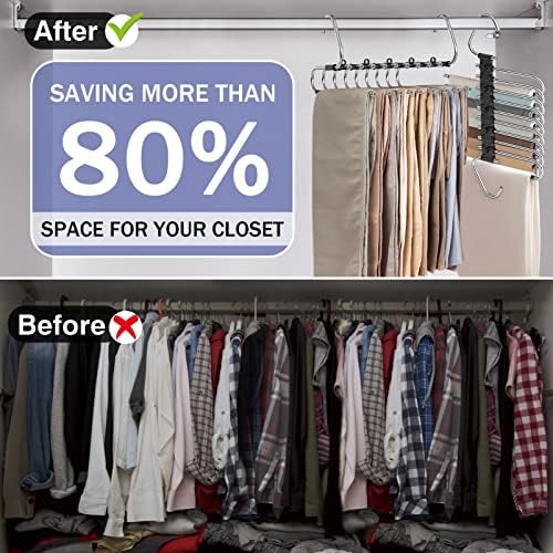 9 Layers Pants Hangers Space Saving Non-Slip Closet Organizer 4 Pack | Metal Space Saving Hangers Multi-Layer Multifunctional Rack Closet Organizers and Storage for Skirts Jeans Trousers(Black) - Image 2