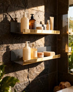 Gold Acrylic Bathroom Shelf Wall Mounted Floating Organizer with Front Lip - Image 2