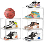 Clemate 5 Pack Clear Stackable Shoe Organizer Box with Lids, Acrylic Shoes Box with Magnetic Doors, Transparent Shoe Bins Closet Organizer, Fit up to US Size16, Containers for household or kitchen use by Clemate