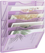 EASEPRES 5 Pocket Mesh Hanging Wall File Organizer, Wall Mounted Mail Paper Document Folder Holder, Clipboard Storage Organization Magazine Rack with Nametag Label for Office Home School, Light Purple by EASEPRES
