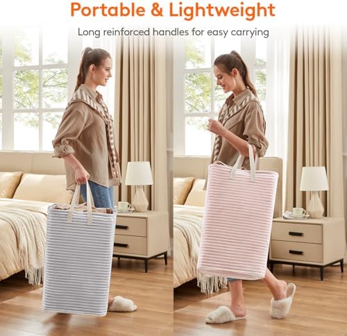 Lifewit 2 Pack Laundry Basket 80L Each, Collapsible Clothes Hamper with Reinforced Handles, Freestanding Waterproof Design for Bedroom and Laundry Room, Grey&Pink 160L Total - Image 5