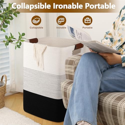 Laundry Hamper 96L Extra Large Laundry Basket, Woven Blanket Basket - Image 5