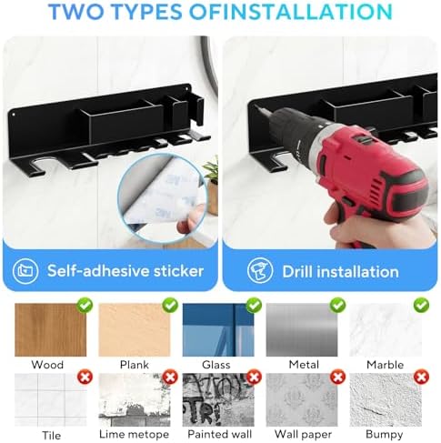Hair Dryer Holder Wall Mounted, Blow Dryer Holder, Metal Hair Tool Organizer, Curling Iron, Straightener Holder, Hair Accessories Tools Organizer Storage for Bathroom（Black） - Image 3