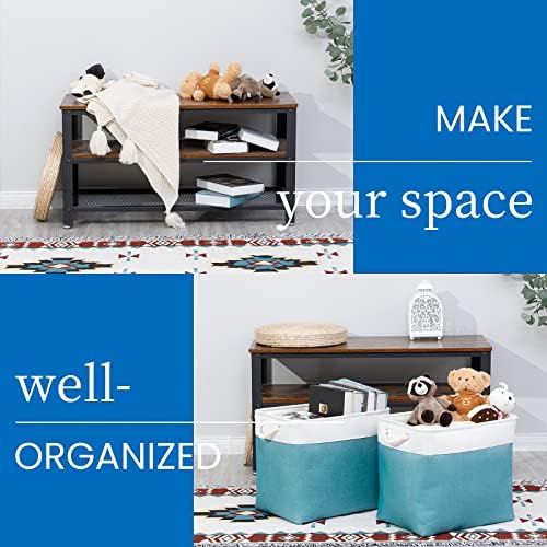 Bidtakay Storage Baskets Extra Large 17x12x15 In Teal Blue Nursery Toy Baskets Fabric Long Shelf Baskets for Organizing Set of 2 Linen Closet Bins for Shelves Decorative Blanket Basket Living Room - Image 4