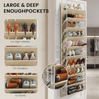 Mefirt 20-25 Pairs Over the Door Shoe Organizer, Clear Pockets Shoe Rack for Closet Door, 10-Tier Hanging Shoe Rack for Boots, Behind the Door Shoe Holder Fit All the Family's Sneakers, Heels, Beige - Image 4