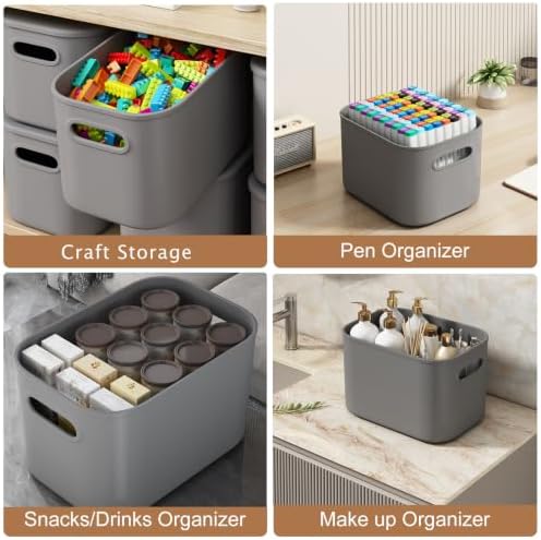 ORGIDOL 6 Pack Grey Storage Bins with Lids Stackable Storage Container for Organizing, Storage Boxes with Handle for Shelves, Cute Organizer Bins for Craft, Snacks, 9.85x6.9x5.7 inch - Image 6