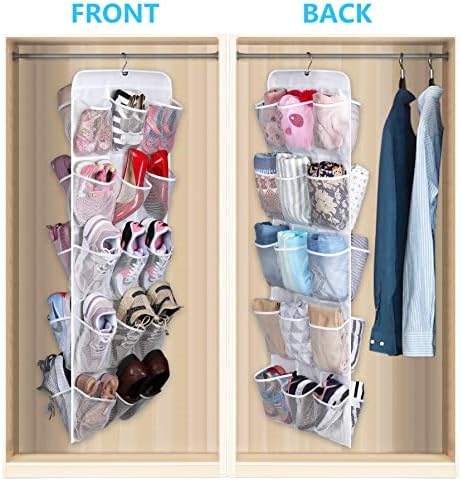 MISSLO 30 Large Pockets Dual Sided Hanging Baby Shoe Organizer for Closet with Rotating Hanger Hanging Shoe Shelves, White - Image 2