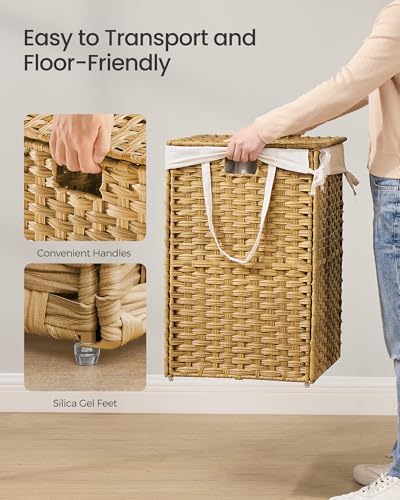 SONGMICS Laundry Hamper with Lid, 43.2Gal (160 L) Synthetic Rattan,Foldable - Image 4
