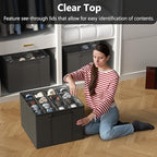 SUOCO 2 Pack Shoe Organizer for Closet, Fits up to 32 Pairs, Small Space Shoe Storage Boxes Bins Containers w/Adjustable Dividers and Clear Top, Grey - Image 3
