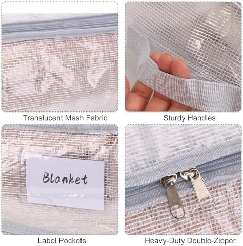 Under Bed Storage Containers 4 Pack 90L Mesh Clear for Blankets Clothes | Waterproof Clear Mesh Fabric, Sturdy Handles, Zippered Closure, for Blankets Clothing Sweaters Pillows Linens and Sheets - Image 3
