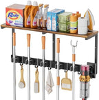 Broom Holder Wall Mount with Cleaning Supplies Organizer, Laundry Room Organization and Storage Shelves with Mop Hanger Rack Gripper Hooks, Utility Shelf Closet Organizer for Home Garage Kitchen by Olakee