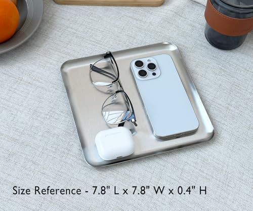 Small Stainless Steel Tray, 7.8 Inch Square Silver Metal Tray - Image 2