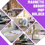 Magnetic Broom Holder Wall Mount - Heavy Duty Non-Slip Mop Hanger with 4 Hooks And 3 Rack, No Drill Tool Organizer for Refrigerator,Garage,Laundry Room (Black, 3Racks 4Hooks) - Image 5