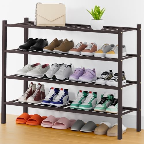 Smiry Bamboo Shoe Rack, 16 Vertical Slats, 4 Tier - 33.7" Wide, Brown by Smiry