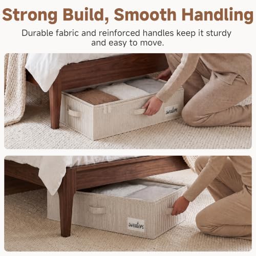 StorageWorks 5 Inch Low Profile Under Bed Storage Containers with Clear Lid | Reinforced Structure, Resists Sagging, Handles & Label Holder, Foldable Stackable Closet Storage for Clothes, Blankets, Toys - Image 4