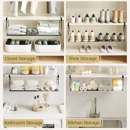 Expandable Shoe Rack Organizer for Cabinet, Adjustable Hanging Under Shelf Storage, Sturdy Round Tube Design, Space Saving Shoe Shelf for Closet, Entryway, Laundry Room, Black - Image 7