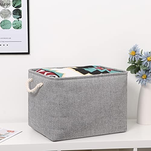 Bidtakay Grey Baskets [2-Pack] Shelf Baskets for Storage 16" X 11.8" X 11.8" Large Fabric Rectangular Decorative Storage Basket Organization Bins for Shelves Closet Home Organization(Grey) - Image 2
