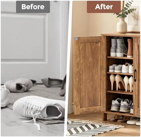Homleke Farmhouse Shoe Cabinet with 2 Barn Doors & Wood Legs - Image 5