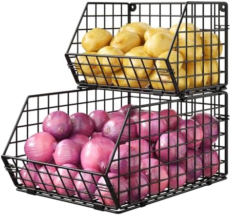 2-Tier Potato and Onion Storage Bin, Stackable Wire Baskets for Countertop by JKsmart
