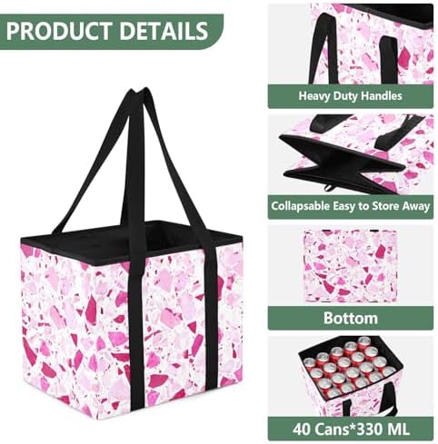 Trunk Organizer Collapsible Car Organizer with Handle Car Storage Box Bin for Groceries SUV Utility Tote Bag Portable Vehicle Container Pink Terrazzo - Image 3