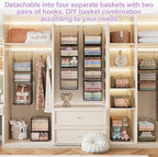 6 Tier Hanging Closet Organizers and Storage Stackable Hanging Closet Shelves with 4 Hooks 2 Adjustable Dividers, Wire Storage Basket Bins for Clothing Purse Sweaters Shoes Socks Dolls, Foldable - Image 5