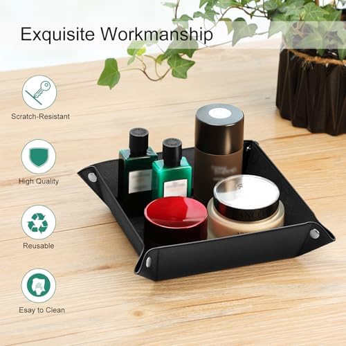 SITHON Valet Tray Desktop Storage Organizer PU Leather Catchall Tray - Image 6