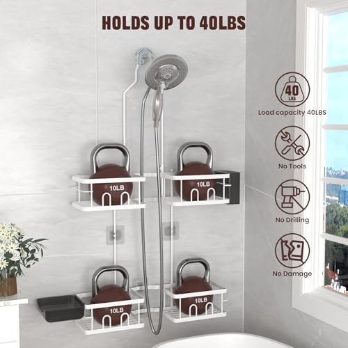 REINHARDT Adjustable Shower Caddy Hanging for Handheld Showerheads, White - Image 3