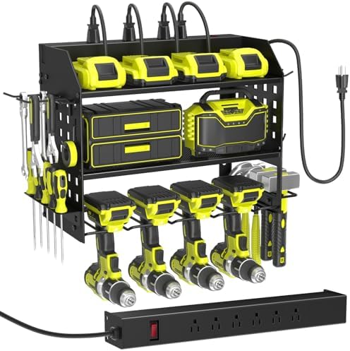 SUNALLY Power Tool Organizer Wall Mount with Charging Station,3 Layer,Black by SUNALLY