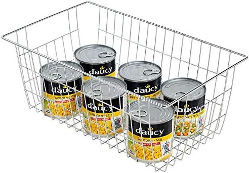 SANNO Freezer Baskets Wire Storage Baskets Closet Organization Baskets Bin Farmhouse Storage Bins Large Organizer Bins for Home, Office, Bathroom, Pantry -Set of 3, Chrome, 15.7" - Image 3