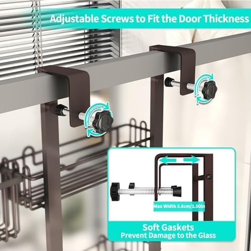 HapiRm 4 Tier Over the Door Shower Caddy, Hanging Shower Caddy with 22 Hooks and 2 Toothbrush Holders, No Drilling Adjustable Hanging Bathroom Organizer - Bronze - Image 4