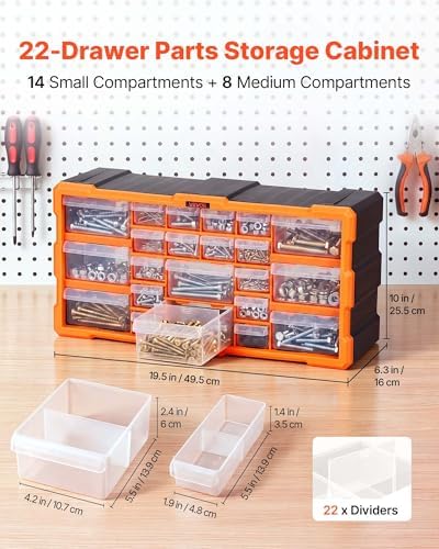 VEVOR 22-Drawer Storage Organizer, Plastic, Drawer Storage Cabinet for Garage Organization, Stackable Small Parts Organizer, Wall-Mounted Toolbox, for Hardware, Beads, Screws, Crafts, Building Bricks - Image 4