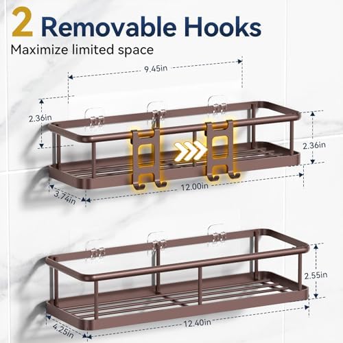 YASONIC Shower Caddy Adhesive, Rustproof Shower Organizer, Large Capacity Shower Shelves for Inside Shower, No Drilling Bathroom Organizers and Storage for Home Decor （2 Pack Bronze） - Image 6