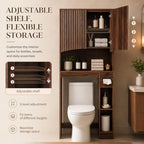 VINGLI Over-the-Toilet Storage Cabinet, 31.5" W Dark Walnut Bathroom Space Saver with Fluted Curved Doors, Adjustable Shelf, Reversible Side Shelves, Toilet Paper Holder and Anti-Tip Kit - Image 3