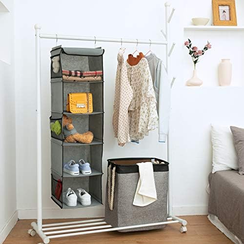 BrilliantJo 5 Shelves Hanging Closet Organizer, 2 Pack Hanging Storage with 6 Side Pockets for Clothes Bags, 43"x12"x12"(Gray) - Image 5