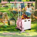 76L Folding Utility Cart Portable Rolling Crate Handcart Shopping Collapsible Tool Box with Stair Climbing Wheels,Hidden Lid,2 Rotate Wheels,for Grocery,Shopping,Office,Storage(Pink-White) - Image 2