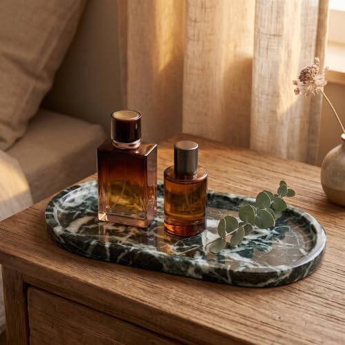 YKAJO Snowflake Green Oval Marble Tray, 11.8x5.9 Vanity Perfume Organizer - Image 2