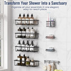 8 Pack Adhesive Large Capacity No-Drilling Shower Caddy, Black - Image 3