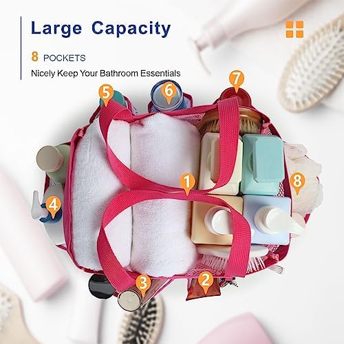 Mesh Shower Caddy Portable - 8 Pockets, S-Hook, Shower Bag for Dorm Camping - Image 4